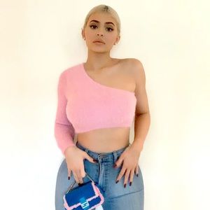 Pink one sleeve crop top